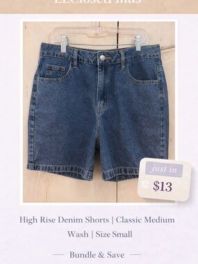 High Rise Denim Shorts | Classic Medium Wash | Size Small
